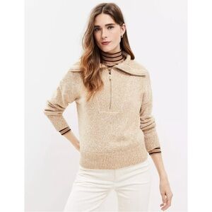 LOFT Women's Half Zip Sweater in Neutral Multi